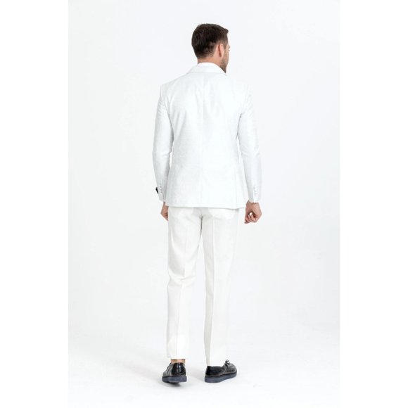 Derman White Floral Pattern Textured Fabric Tuxedo - Picture 3 of 7